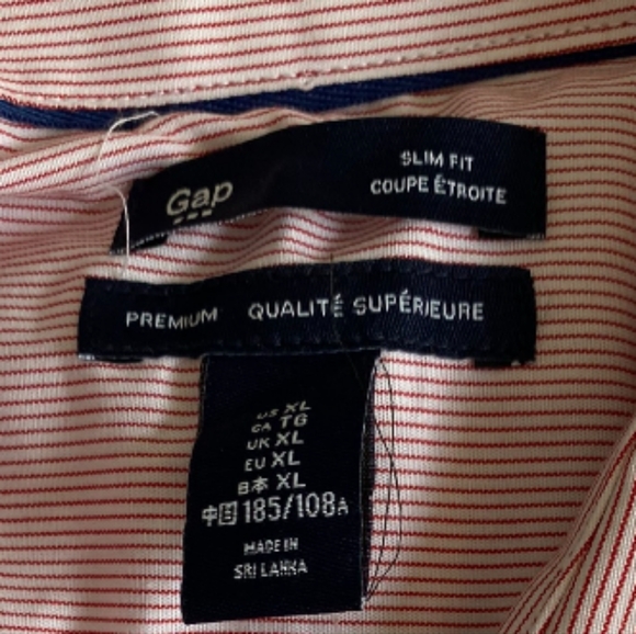 New GAP Premium Long Sleeve Slim Fit Shirt,Red White Striped Button up,MEN Sz XL - Picture 2 of 6